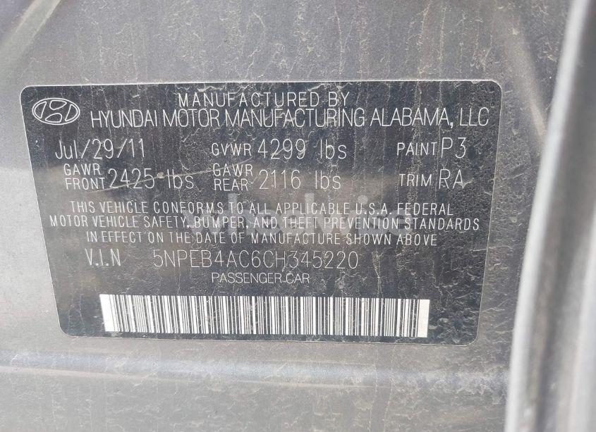 Photo 9 of 2012 Hyundai Sonata GLS (VIN 5NPEB4AC6CH345220)