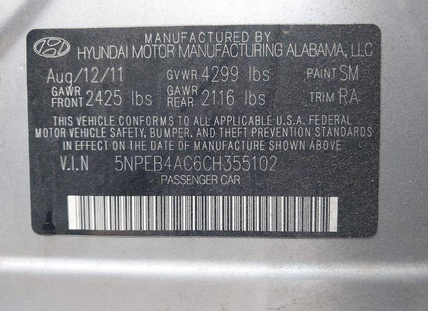 Photo 9 of 2012 Hyundai Sonata GLS (VIN 5NPEB4AC6CH355102)