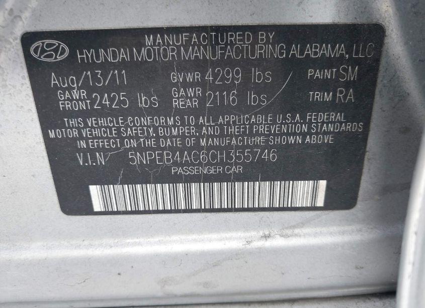 Photo 9 of 2012 Hyundai Sonata GLS (VIN 5NPEB4AC6CH355746)