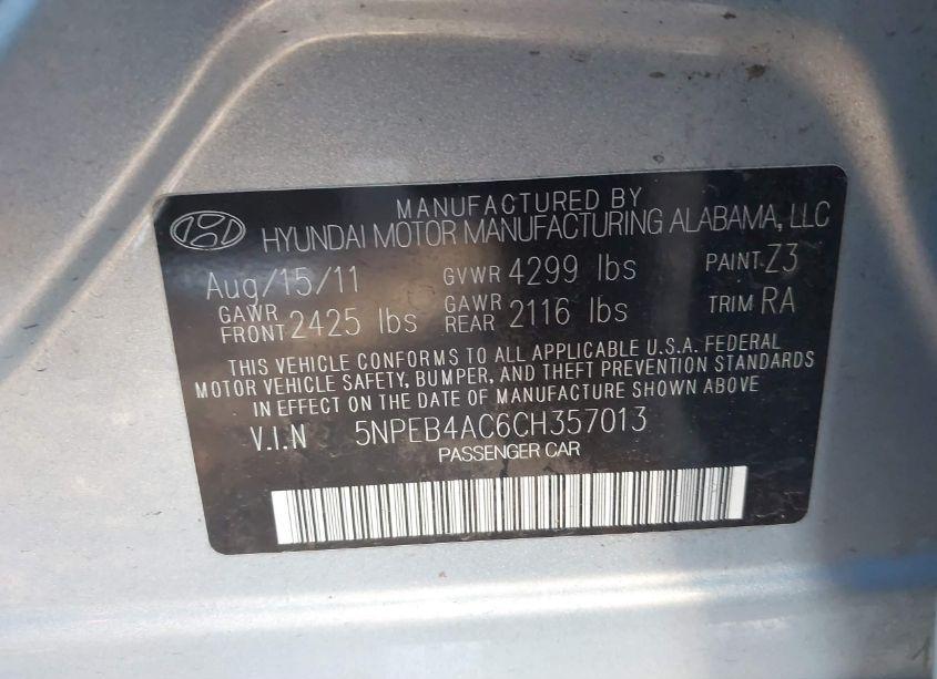 Photo 9 of 2012 Hyundai Sonata GLS (VIN 5NPEB4AC6CH357013)