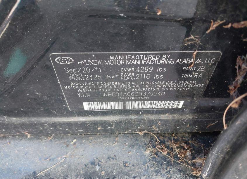 Photo 9 of 2012 Hyundai Sonata GLS (VIN 5NPEB4AC6CH379240)