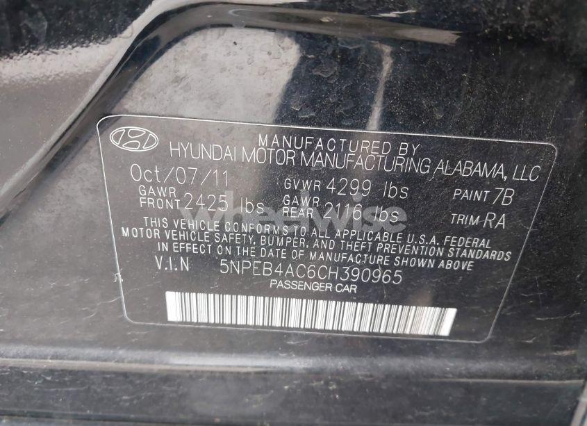Photo 9 of 2012 Hyundai Sonata GLS (VIN 5NPEB4AC6CH390965)