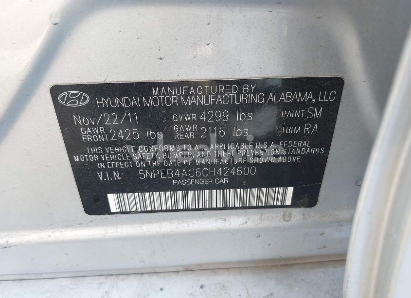 Photo 9 of 2012 Hyundai Sonata GLS (VIN 5NPEB4AC6CH424600)