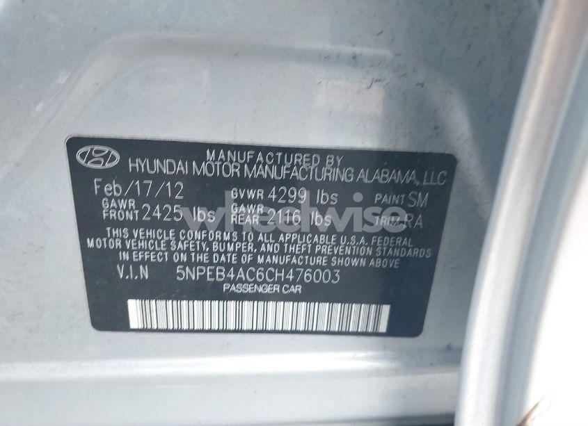 Photo 9 of 2012 Hyundai Sonata GLS (VIN 5NPEB4AC6CH476003)