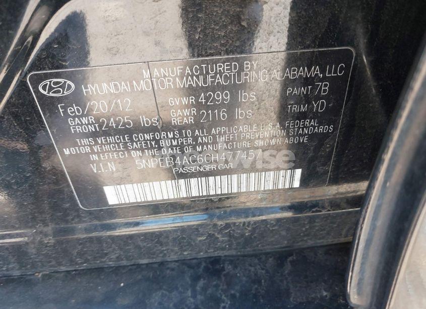 Photo 9 of 2012 Hyundai Sonata GLS (VIN 5NPEB4AC6CH477457)