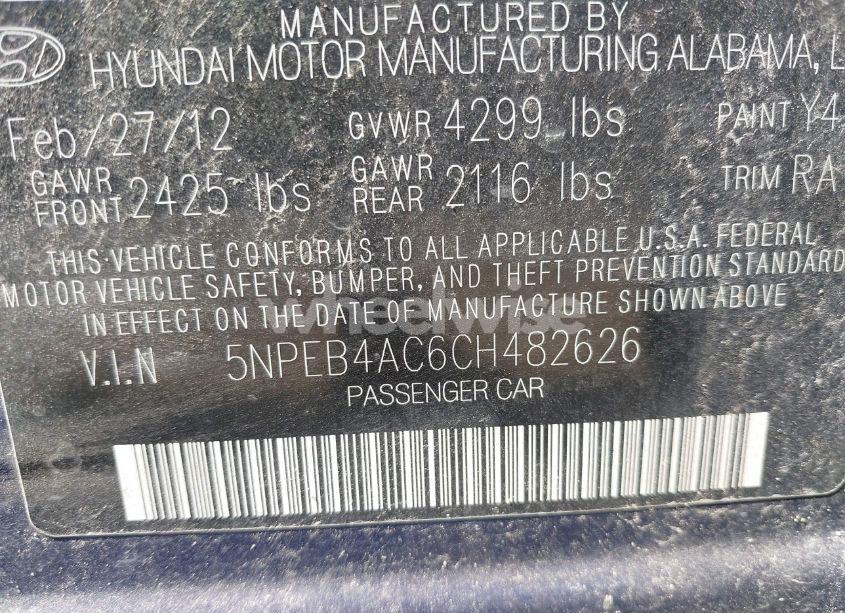 Photo 9 of 2012 Hyundai Sonata GLS (VIN 5NPEB4AC6CH482626)