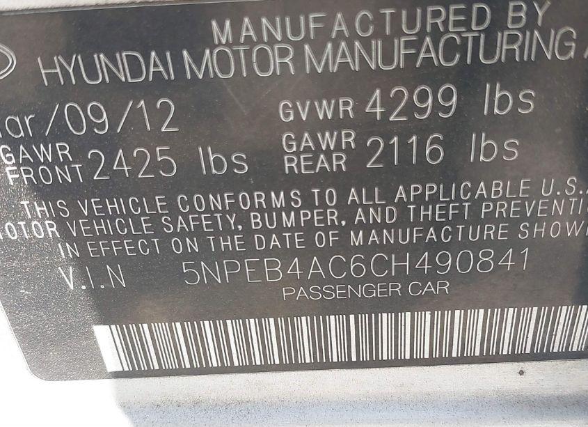 Photo 9 of 2012 Hyundai Sonata GLS (VIN 5NPEB4AC6CH490841)