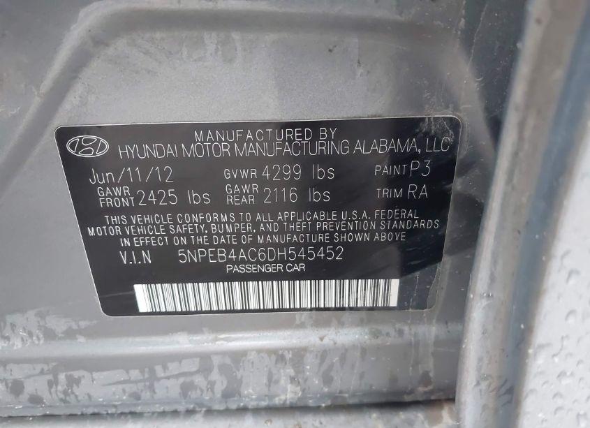 Photo 9 of 2013 Hyundai Sonata GLS (VIN 5NPEB4AC6DH545452)