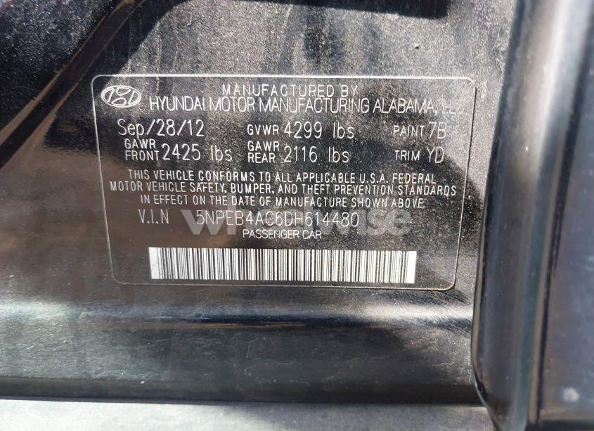 Photo 9 of 2013 Hyundai Sonata GLS (VIN 5NPEB4AC6DH614480)