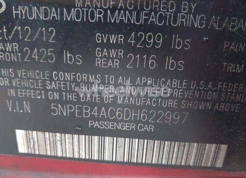 Photo 9 of 2013 Hyundai Sonata GLS (VIN 5NPEB4AC6DH622997)