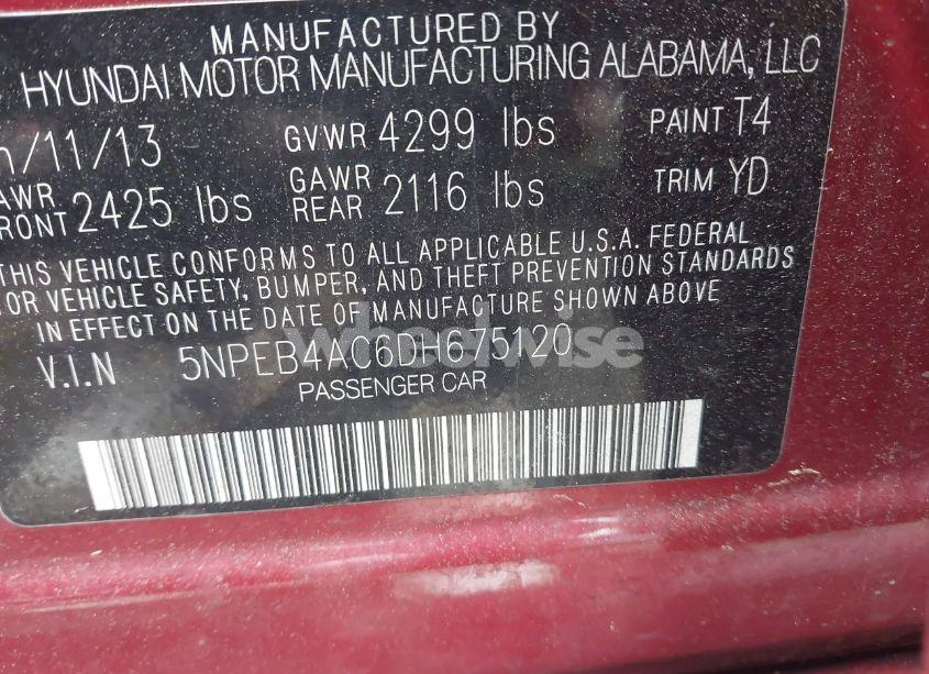 Photo 9 of 2013 Hyundai Sonata GLS (VIN 5NPEB4AC6DH675120)