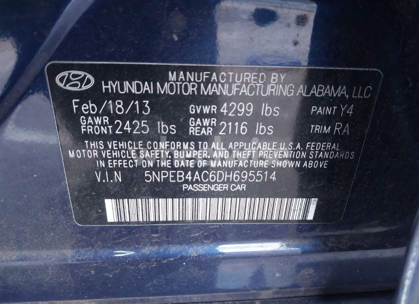 Photo 9 of 2013 Hyundai Sonata GLS (VIN 5NPEB4AC6DH695514)