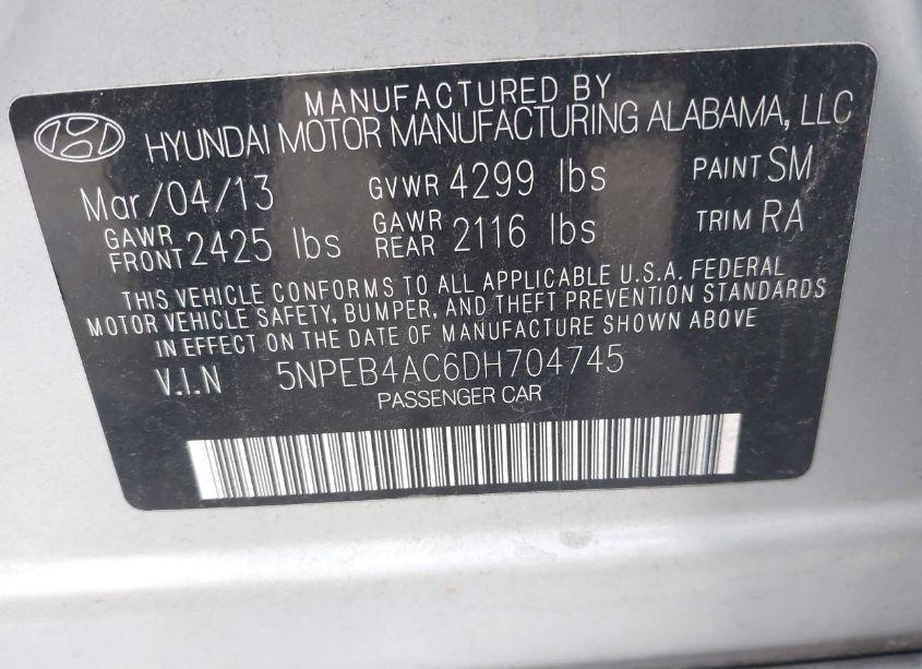 Photo 9 of 2013 Hyundai Sonata GLS (VIN 5NPEB4AC6DH704745)