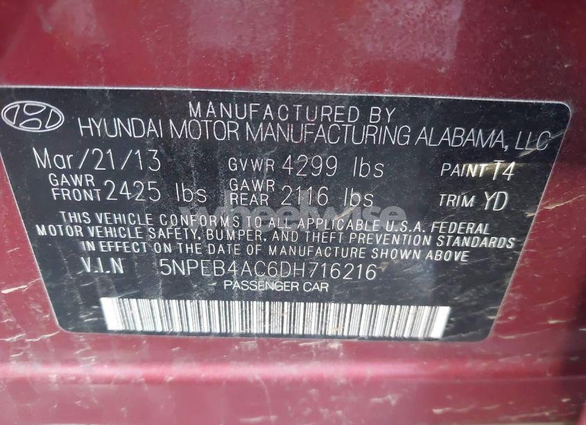 Photo 9 of 2013 Hyundai Sonata GLS (VIN 5NPEB4AC6DH716216)