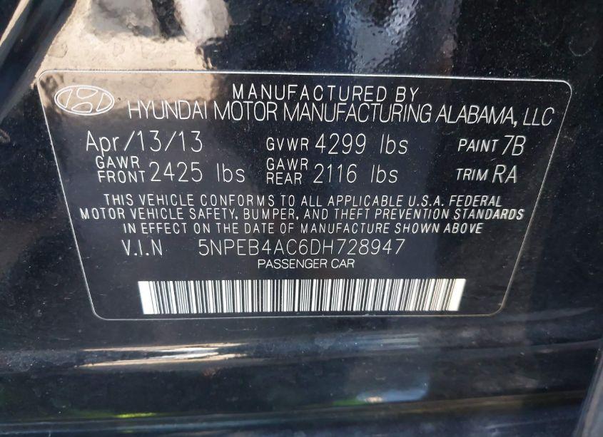 Photo 9 of 2013 Hyundai Sonata GLS (VIN 5NPEB4AC6DH728947)