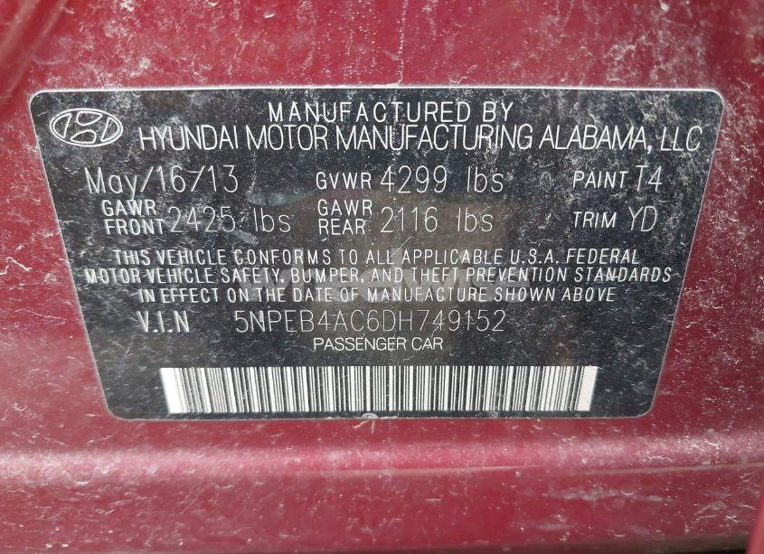 Photo 9 of 2013 Hyundai Sonata GLS (VIN 5NPEB4AC6DH749152)