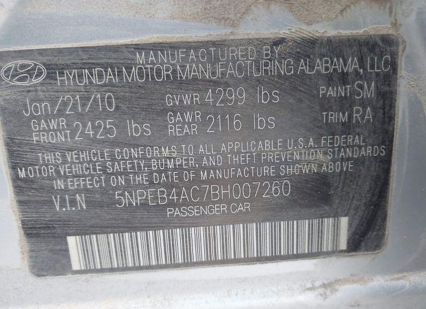 Photo 9 of 2011 Hyundai Sonata GLS (VIN 5NPEB4AC7BH007260)