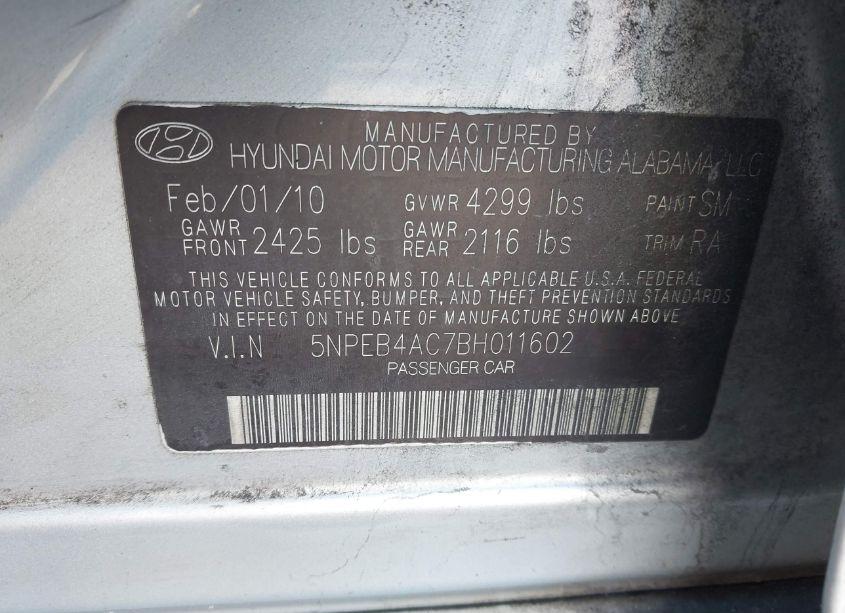 Photo 9 of 2011 Hyundai Sonata GLS (VIN 5NPEB4AC7BH011602)