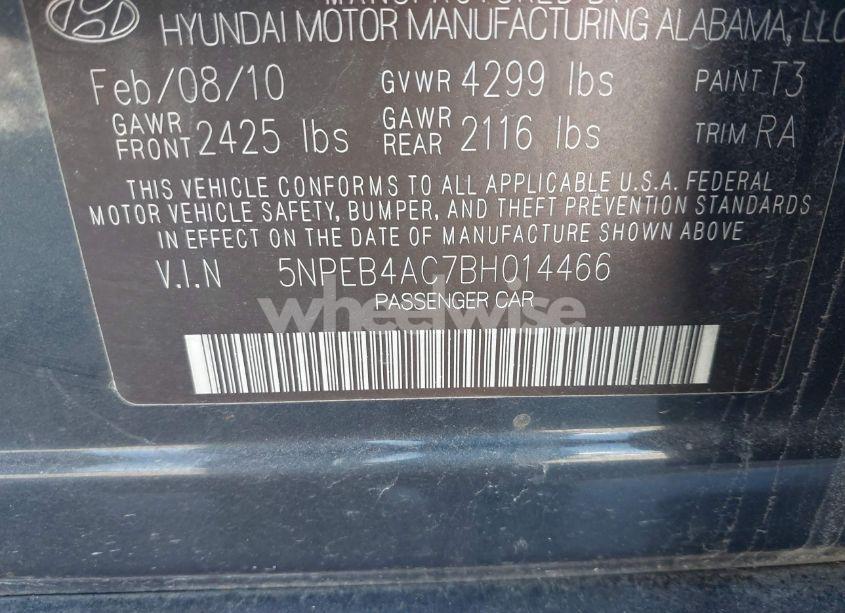 Photo 9 of 2011 Hyundai Sonata GLS (VIN 5NPEB4AC7BH014466)
