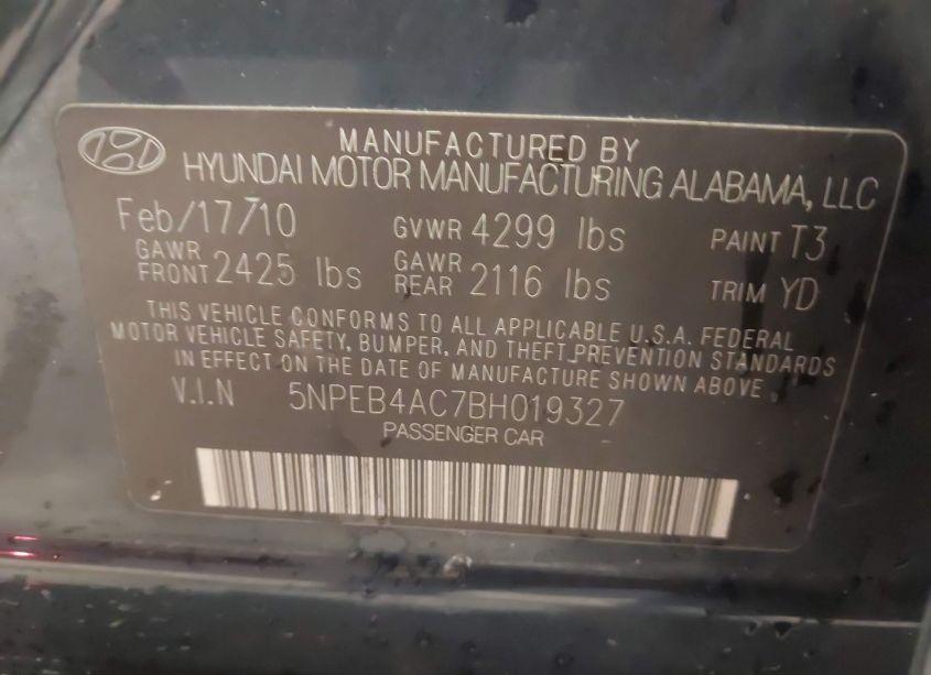 Photo 9 of 2011 Hyundai Sonata GLS (VIN 5NPEB4AC7BH019327)