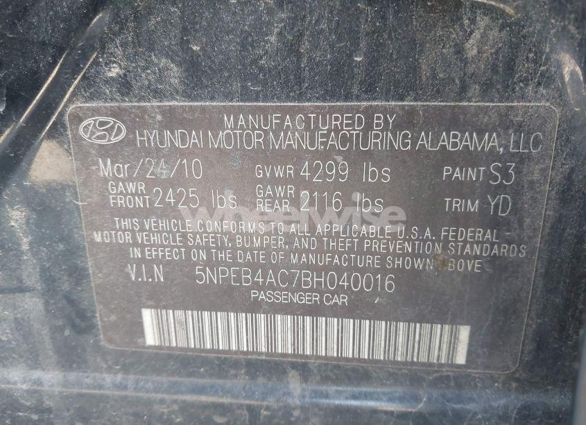 Photo 9 of 2011 Hyundai Sonata GLS (VIN 5NPEB4AC7BH040016)