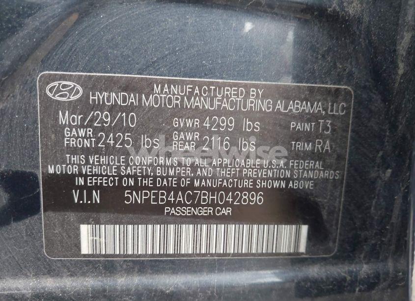 Photo 9 of 2011 Hyundai Sonata GLS (VIN 5NPEB4AC7BH042896)