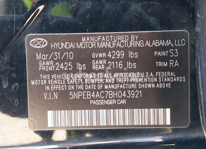 Photo 9 of 2011 Hyundai Sonata GLS (VIN 5NPEB4AC7BH043921)