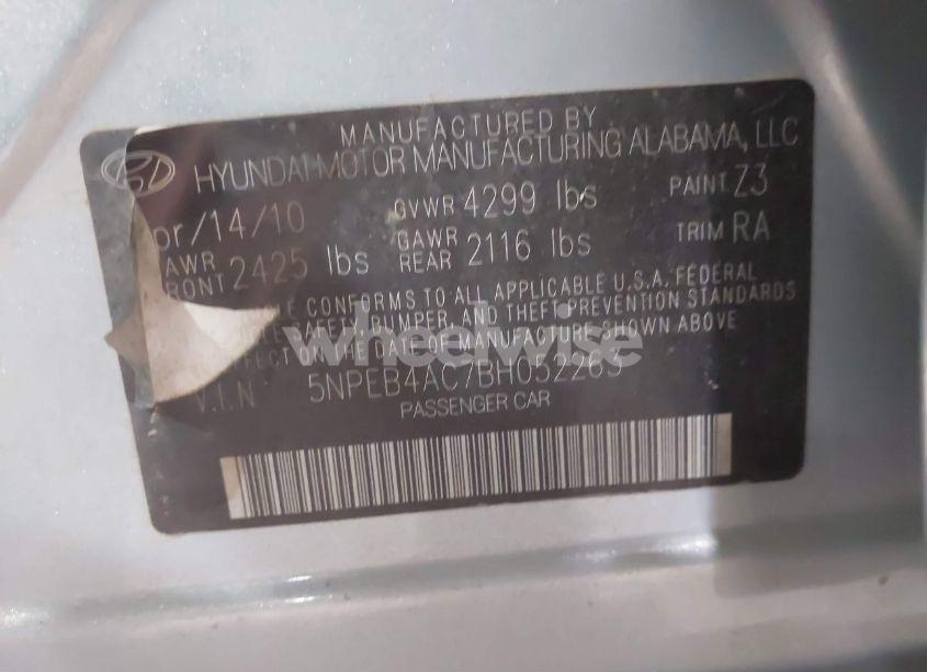 Photo 9 of 2011 Hyundai Sonata GLS (VIN 5NPEB4AC7BH052263)