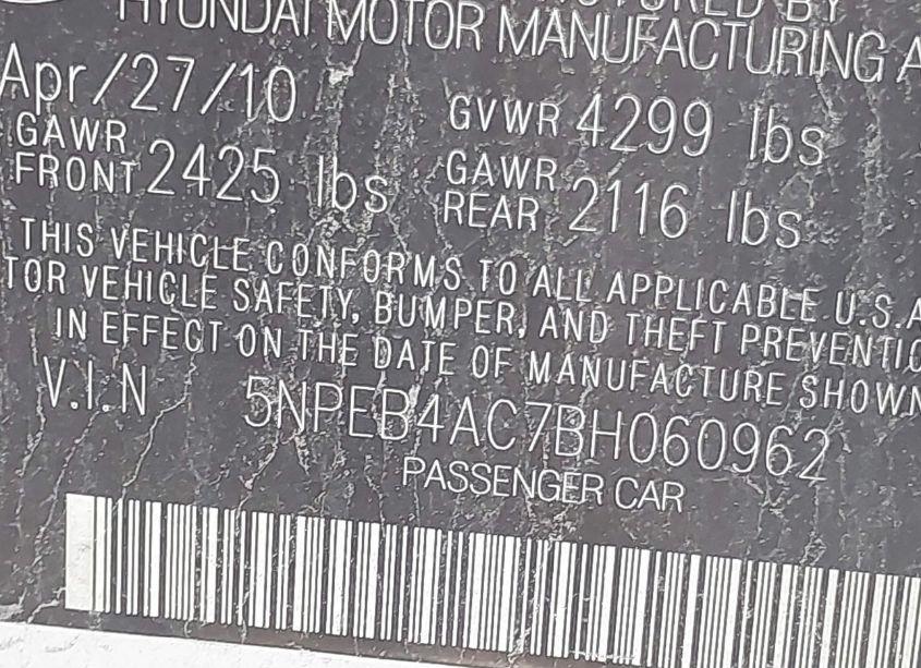 Photo 9 of 2011 Hyundai Sonata GLS (VIN 5NPEB4AC7BH060962)