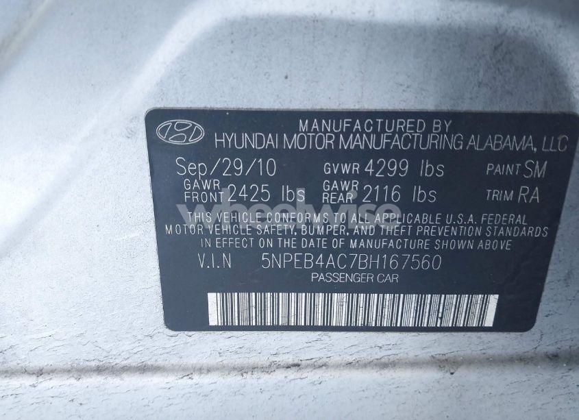 Photo 9 of 2011 Hyundai Sonata GLS (VIN 5NPEB4AC7BH167560)