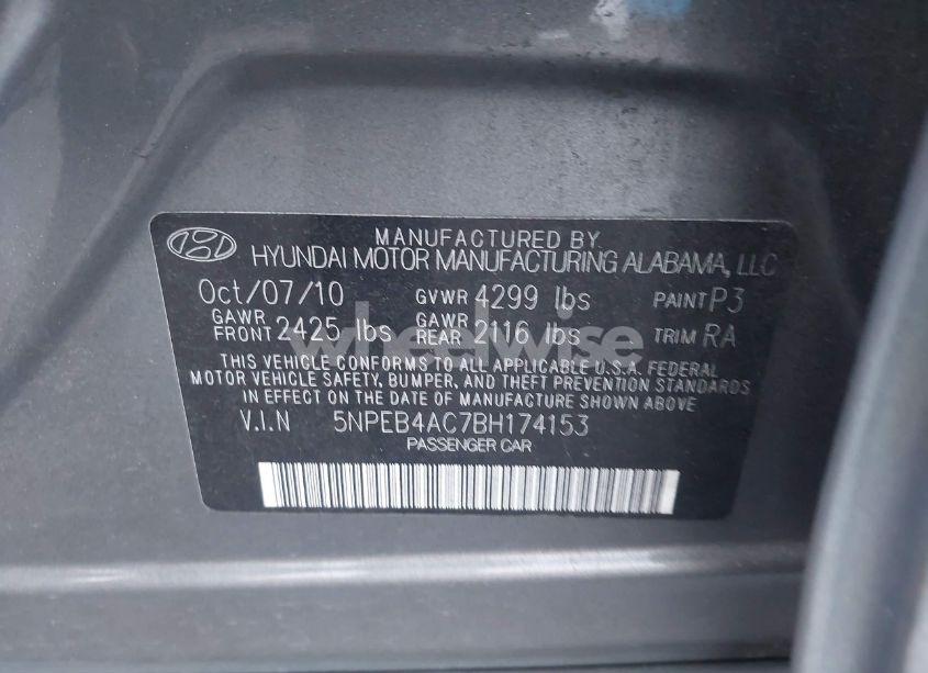 Photo 9 of 2011 Hyundai Sonata GLS (VIN 5NPEB4AC7BH174153)