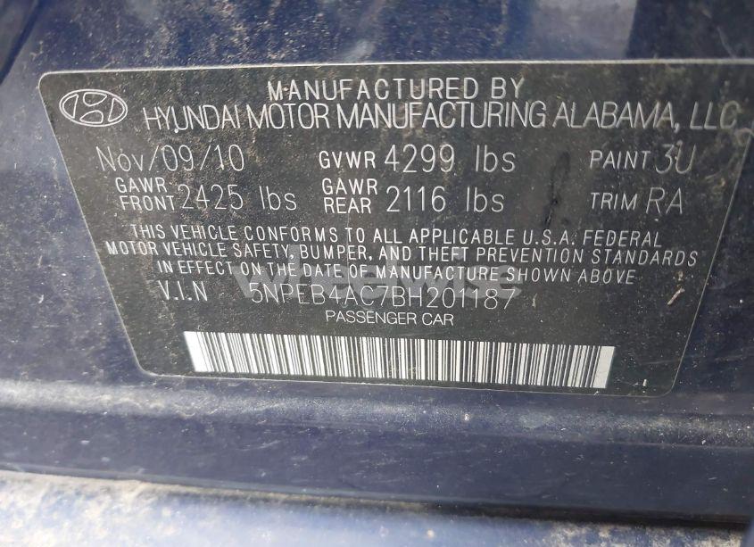 Photo 9 of 2011 Hyundai Sonata GLS (VIN 5NPEB4AC7BH201187)
