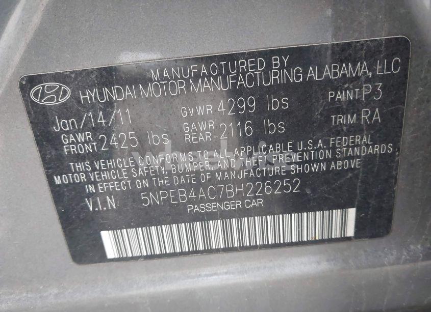Photo 9 of 2011 Hyundai Sonata GLS (VIN 5NPEB4AC7BH226252)