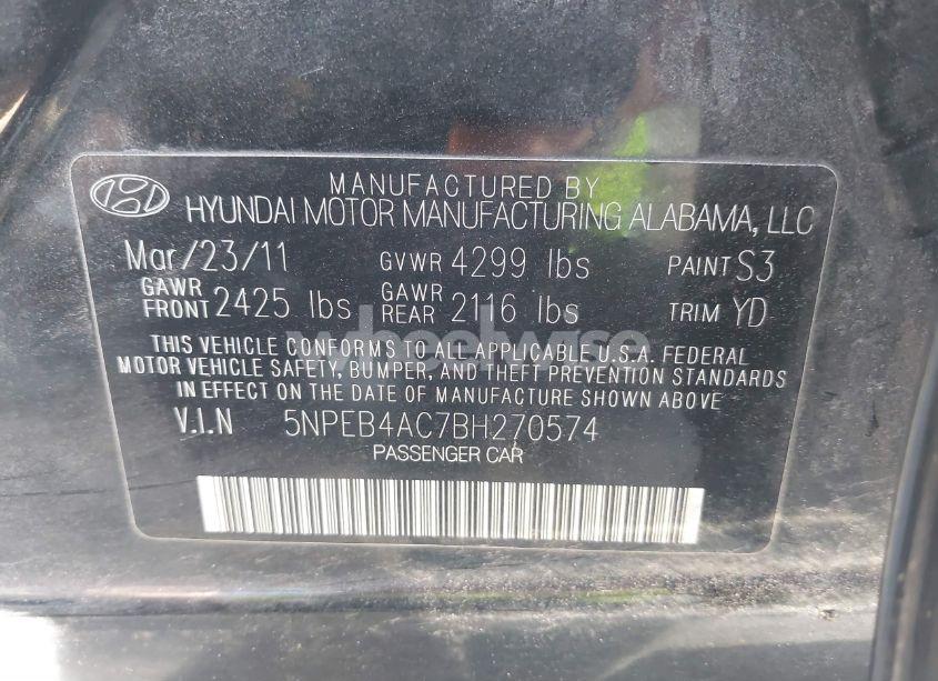 Photo 9 of 2011 Hyundai Sonata GLS (VIN 5NPEB4AC7BH270574)