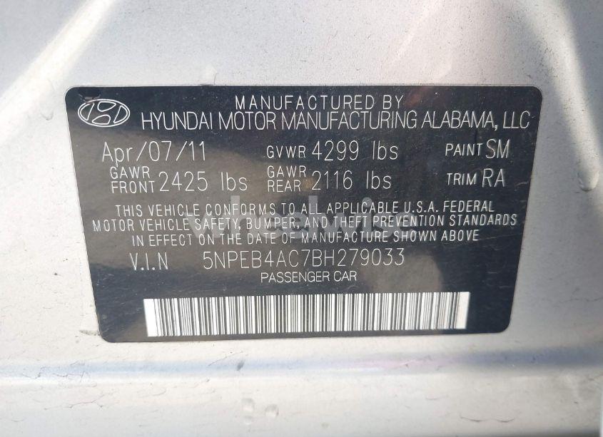 Photo 9 of 2011 Hyundai Sonata GLS (VIN 5NPEB4AC7BH279033)