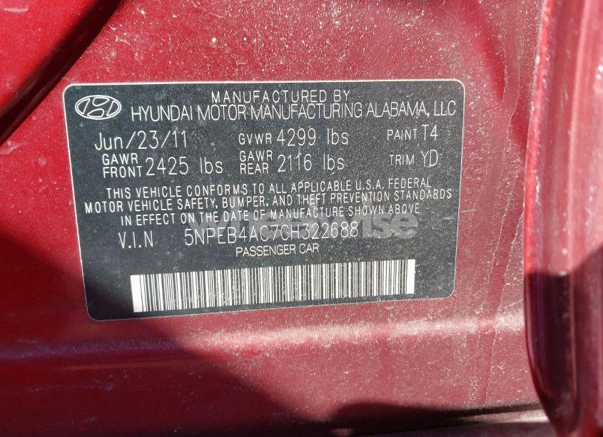 Photo 9 of 2012 Hyundai Sonata GLS (VIN 5NPEB4AC7CH322688)