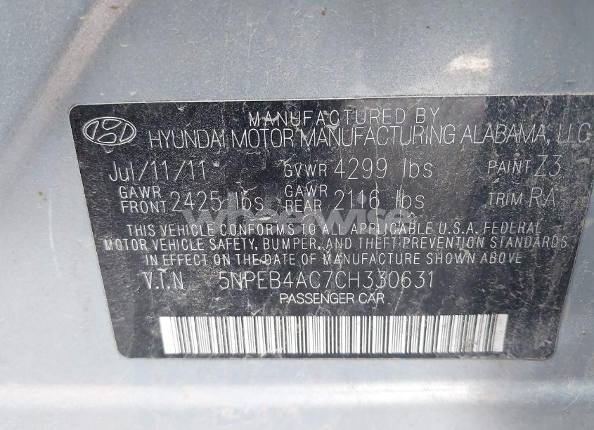 Photo 9 of 2012 Hyundai Sonata GLS (VIN 5NPEB4AC7CH330631)