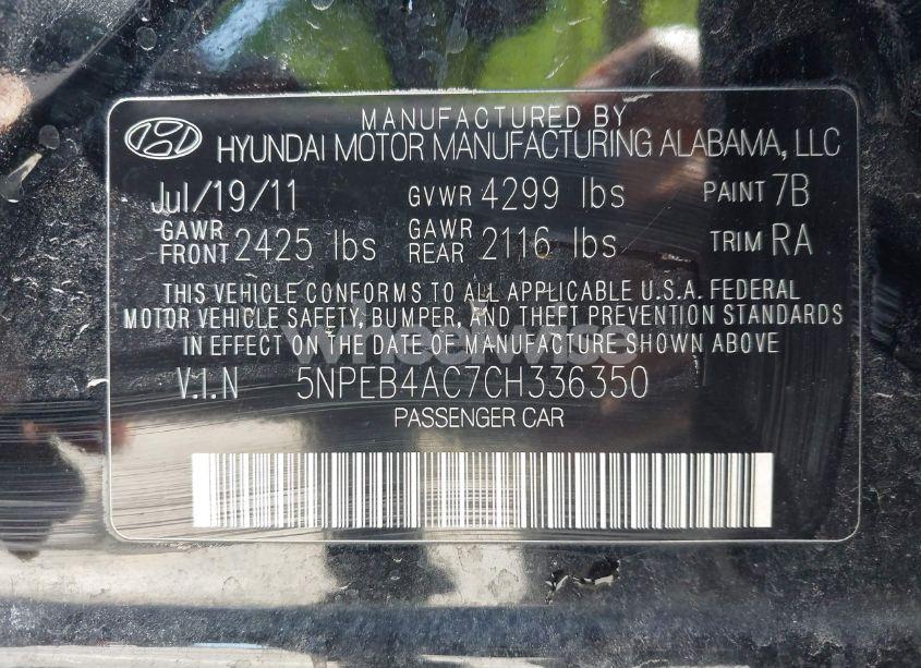 Photo 9 of 2012 Hyundai Sonata GLS (VIN 5NPEB4AC7CH336350)