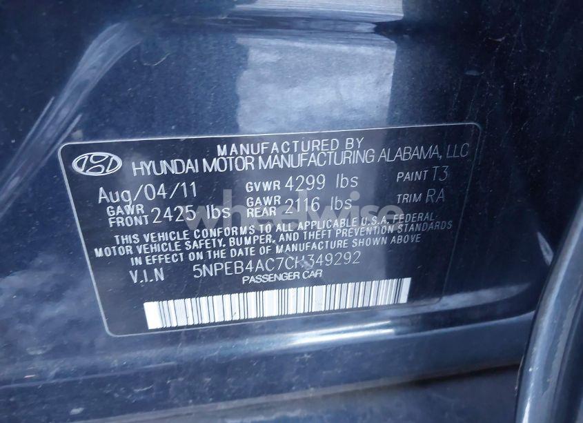 Photo 9 of 2012 Hyundai Sonata GLS (VIN 5NPEB4AC7CH349292)