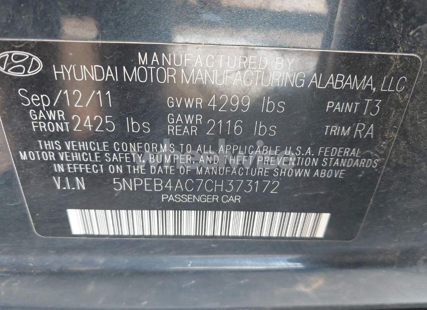 Photo 9 of 2012 Hyundai Sonata GLS (VIN 5NPEB4AC7CH373172)