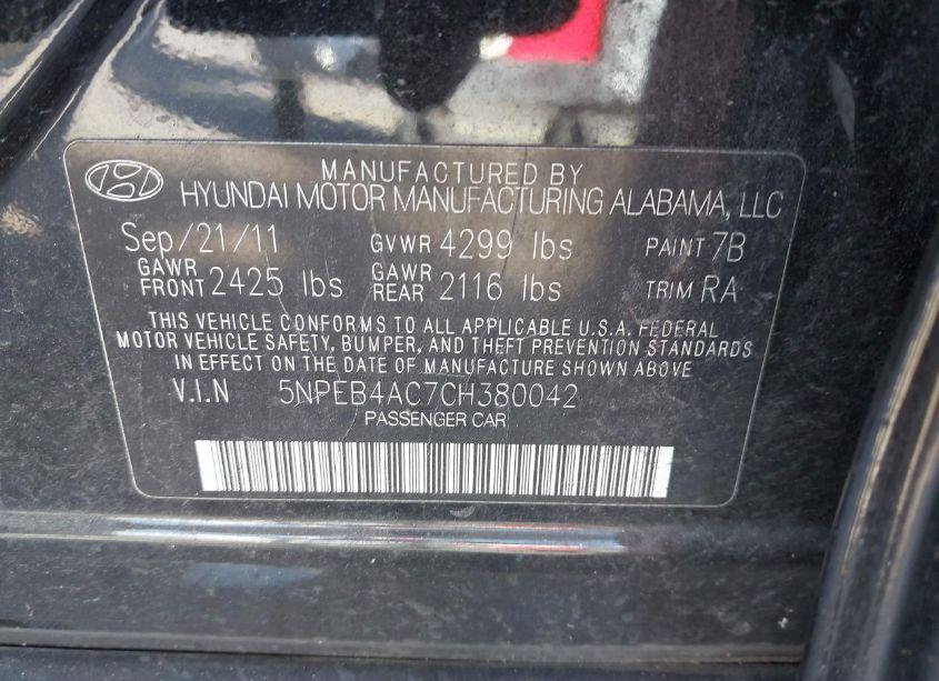 Photo 9 of 2012 Hyundai Sonata GLS (VIN 5NPEB4AC7CH380042)