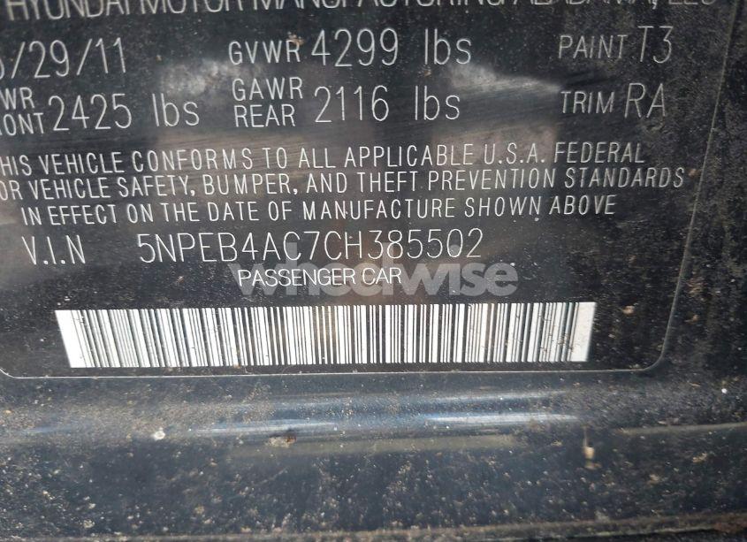 Photo 9 of 2012 Hyundai Sonata GLS (VIN 5NPEB4AC7CH385502)