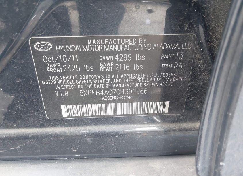 Photo 9 of 2012 Hyundai Sonata GLS (VIN 5NPEB4AC7CH392966)