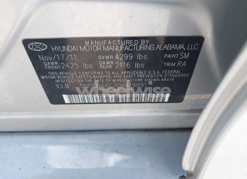 Photo 9 of 2012 Hyundai Sonata GLS (VIN 5NPEB4AC7CH419891)