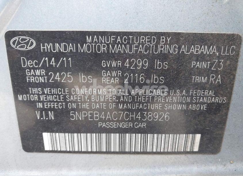 Photo 9 of 2012 Hyundai Sonata GLS (VIN 5NPEB4AC7CH438926)