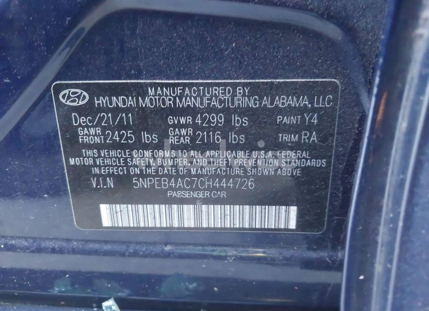 Photo 9 of 2012 Hyundai Sonata GLS (VIN 5NPEB4AC7CH444726)