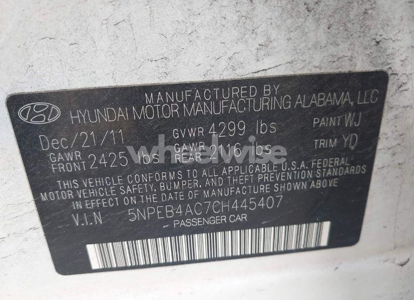 Photo 9 of 2012 Hyundai Sonata GLS (VIN 5NPEB4AC7CH445407)