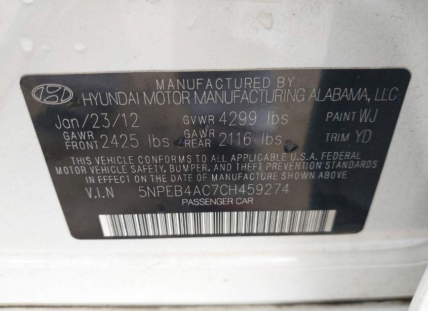 Photo 9 of 2012 Hyundai Sonata GLS (VIN 5NPEB4AC7CH459274)