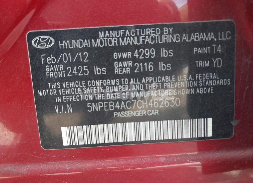 Photo 9 of 2012 Hyundai Sonata GLS (VIN 5NPEB4AC7CH462630)