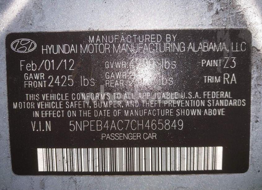Photo 9 of 2012 Hyundai Sonata GLS (VIN 5NPEB4AC7CH465849)